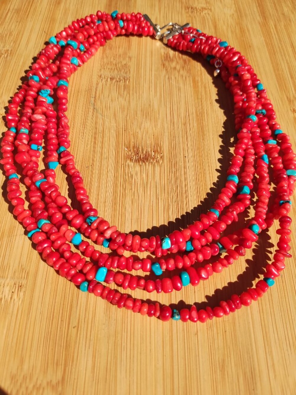 Jay King DTR 5 strand Coral and turquoise necklace 925 Sterling Silver